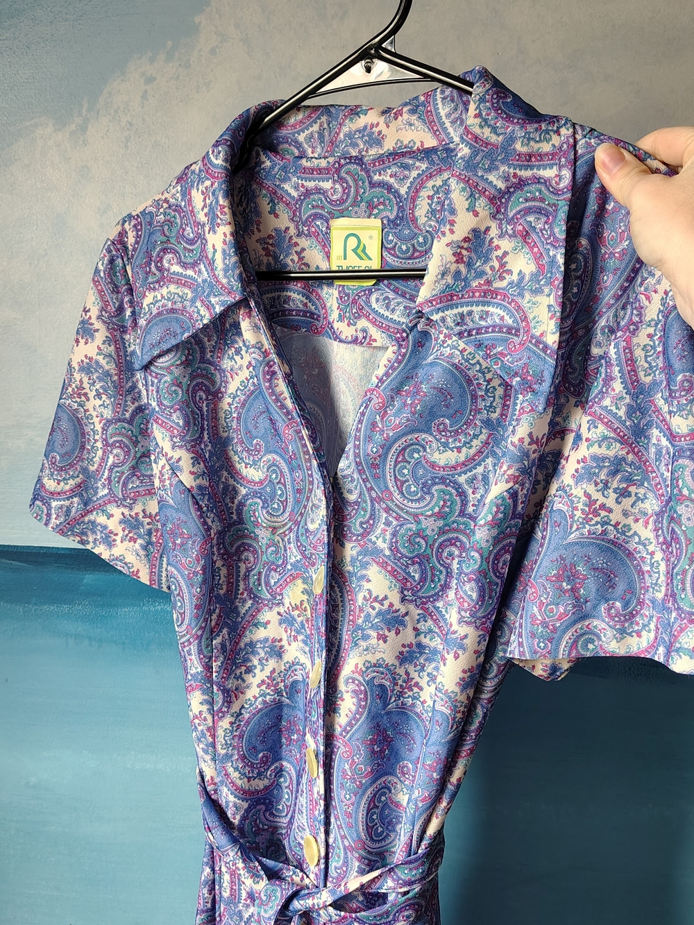 Vintage Three R's 1960s 1970s Paisley Mod Go Go Dress M/L Blue Purple